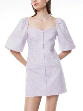 Oak + Fort Floral Puff Sleeve Mini Dress Lavender – S